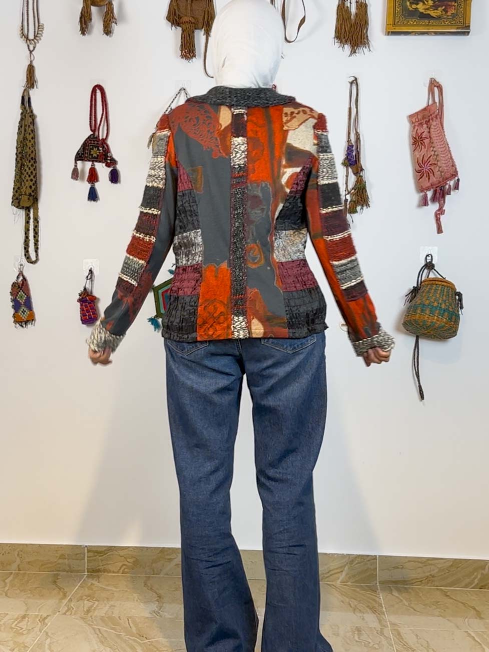 Colorful patchwork knitted cardigan