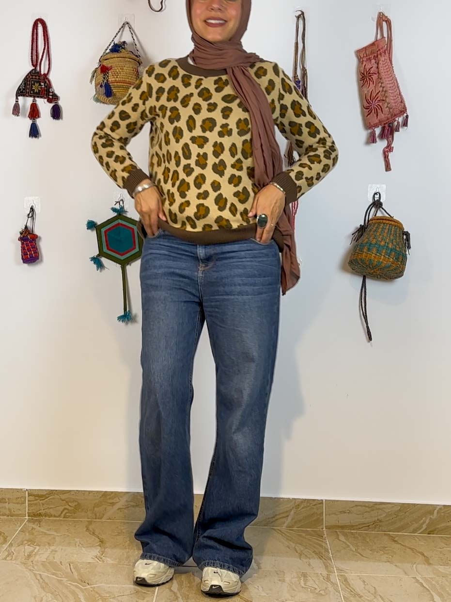 Leopard printed cropped sweater
