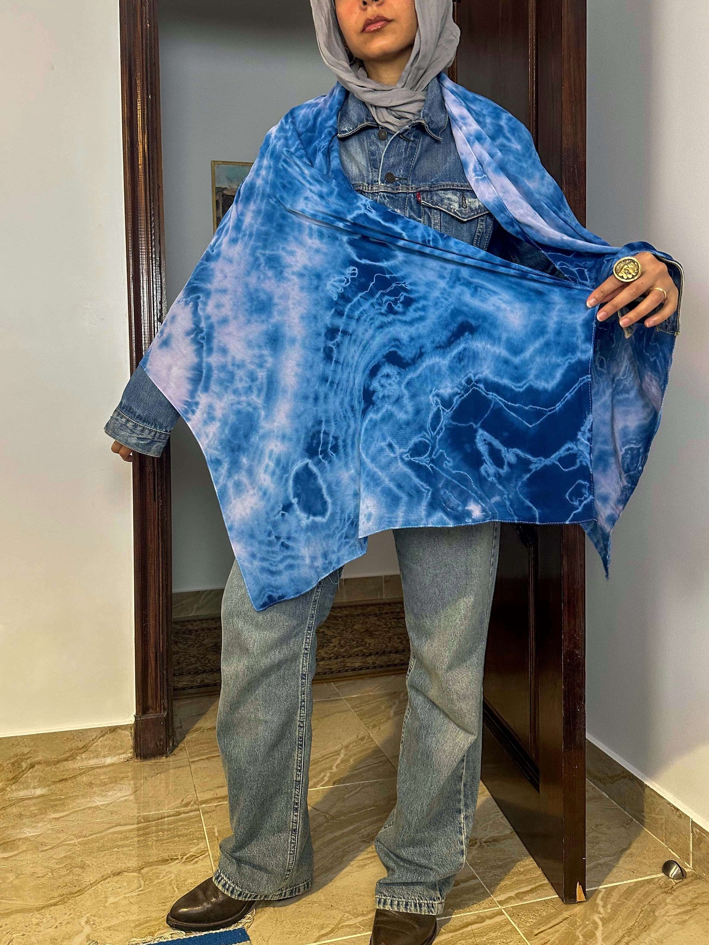 Sky blue tie dye shawl