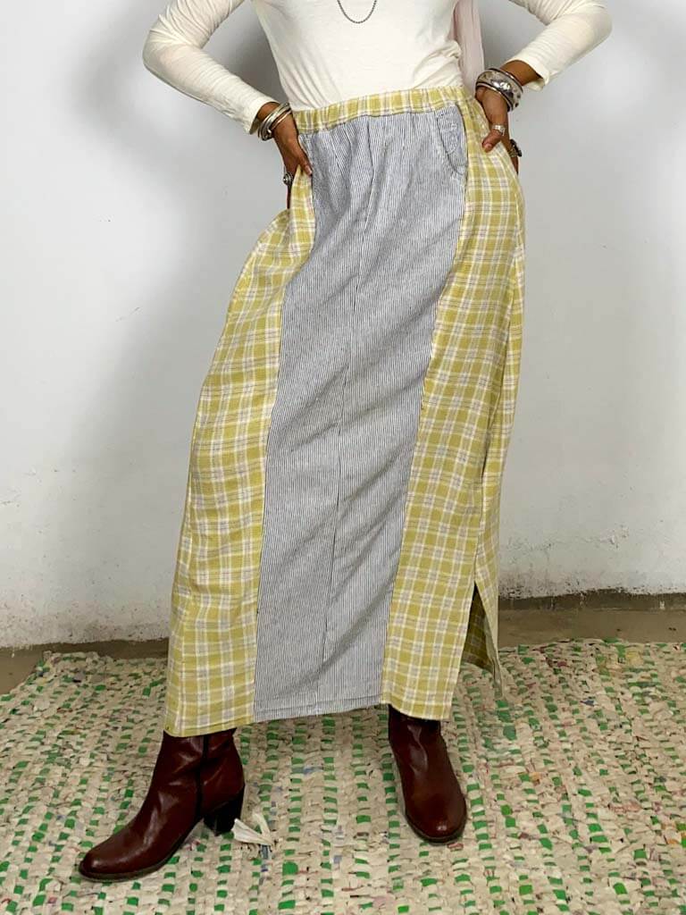 Upcycled patchwork linen skirt