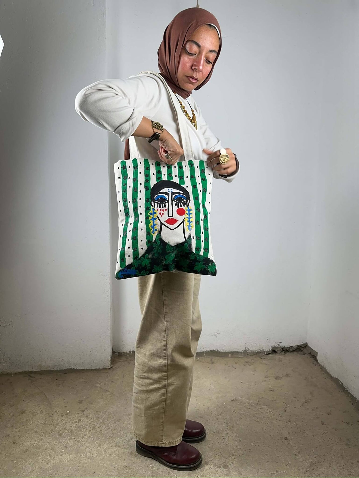 Handpainted Green Tote Bag