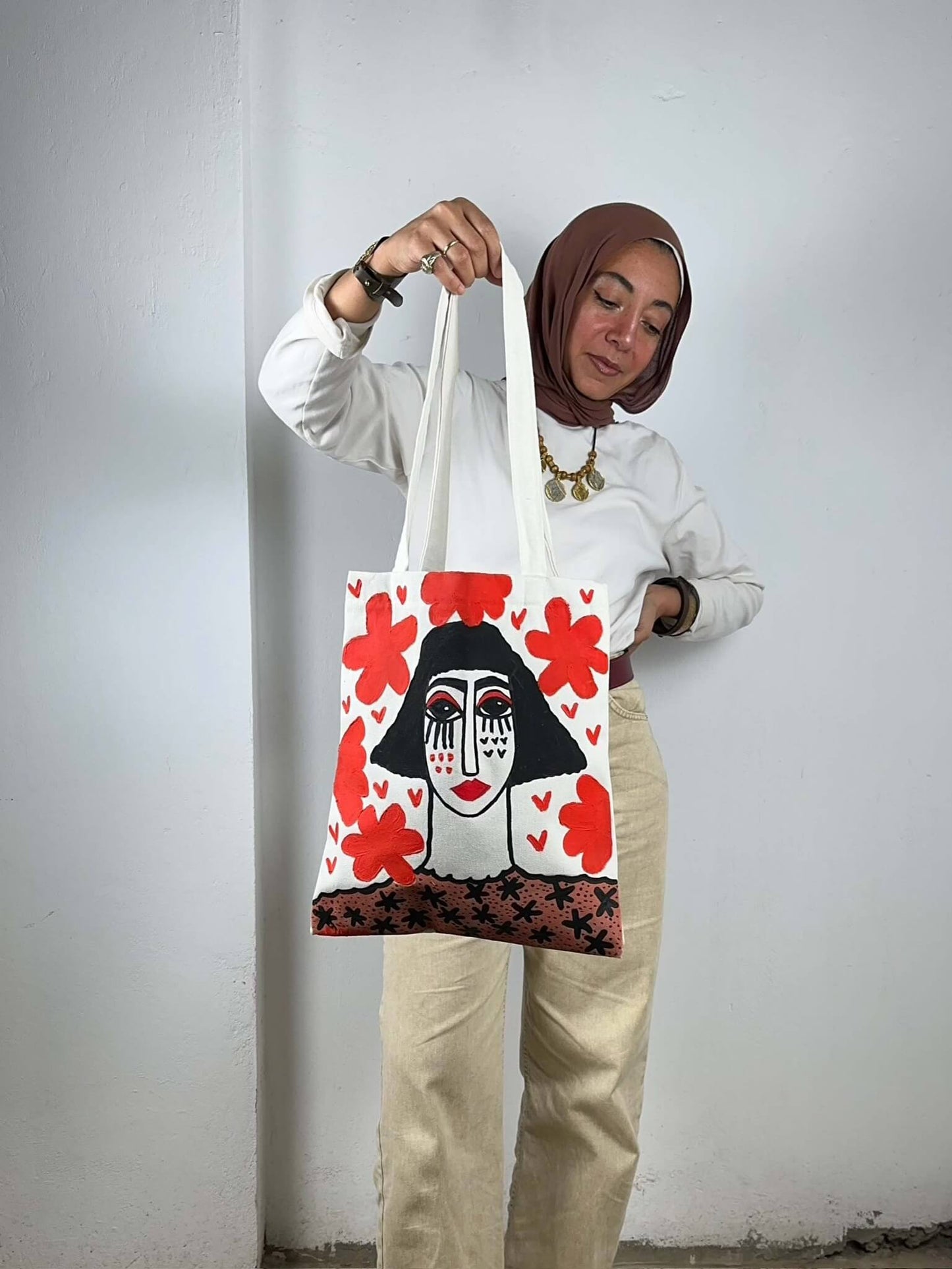 Handpainted Red Tote Bag