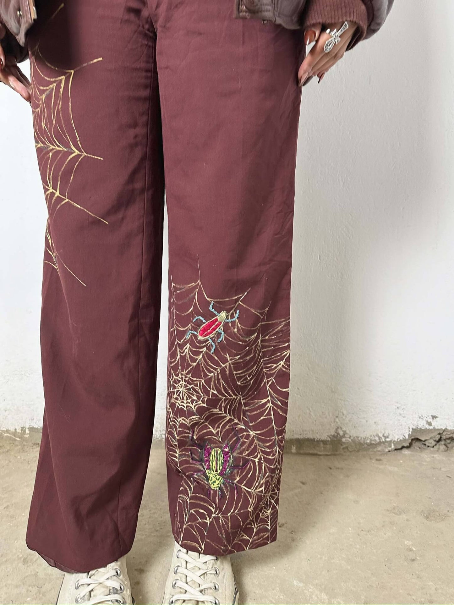 Handpainted and Embroidered Insects Pants