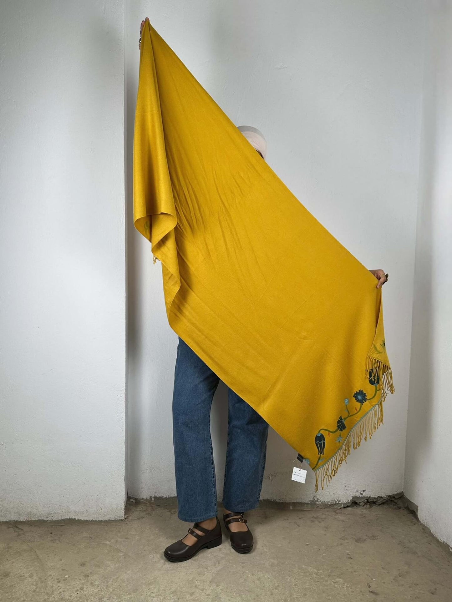 Handpainted Mustard Shawl