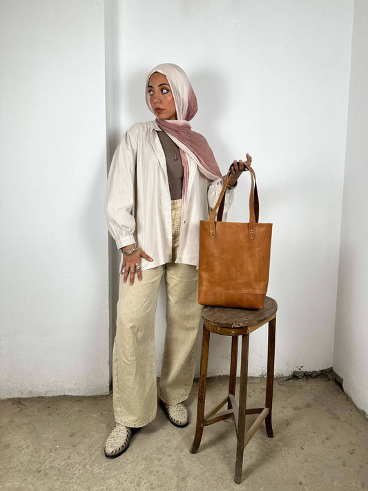 Tan Leather Tote Bag