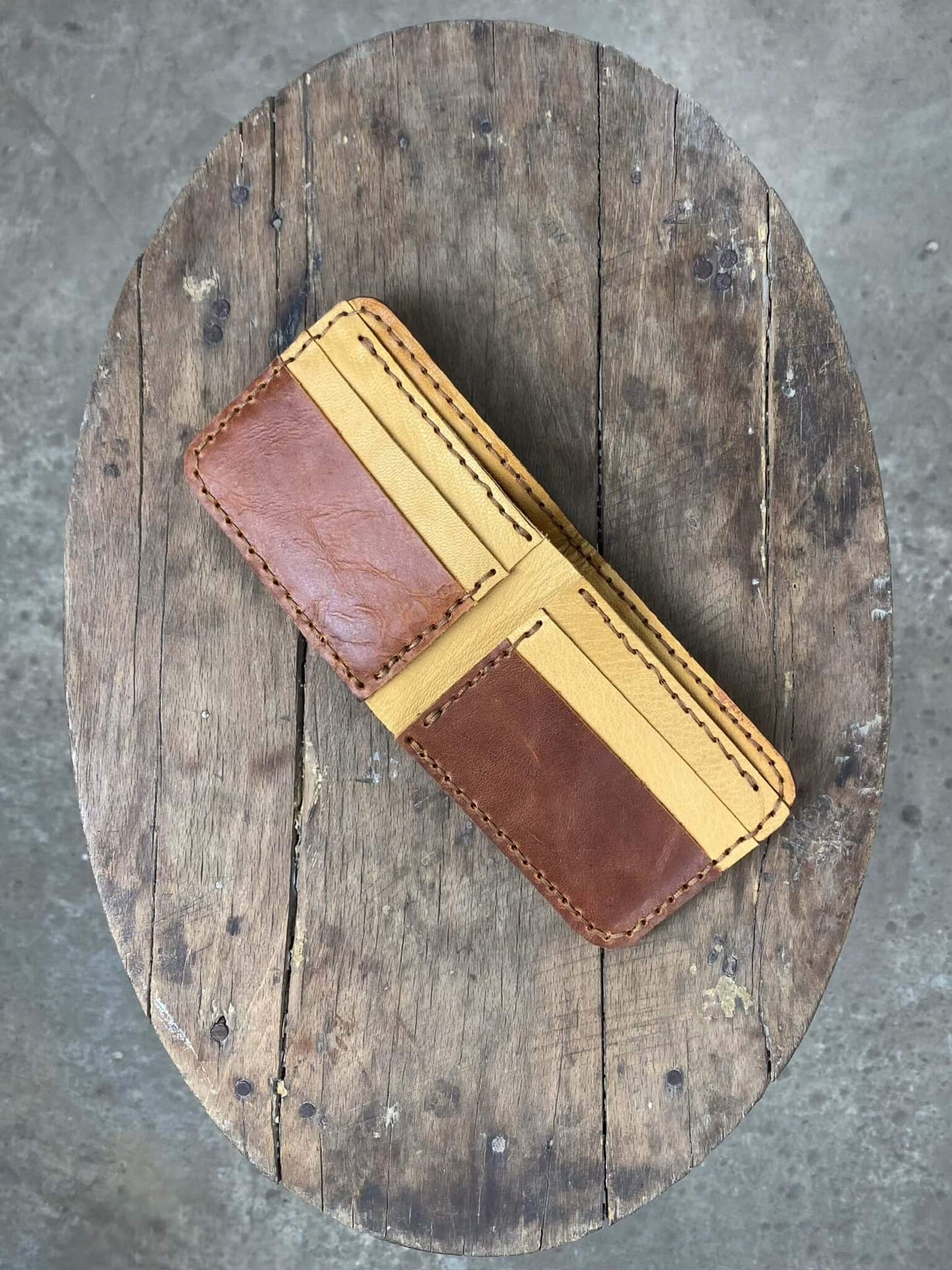 Brown and Beige Leather Wallet