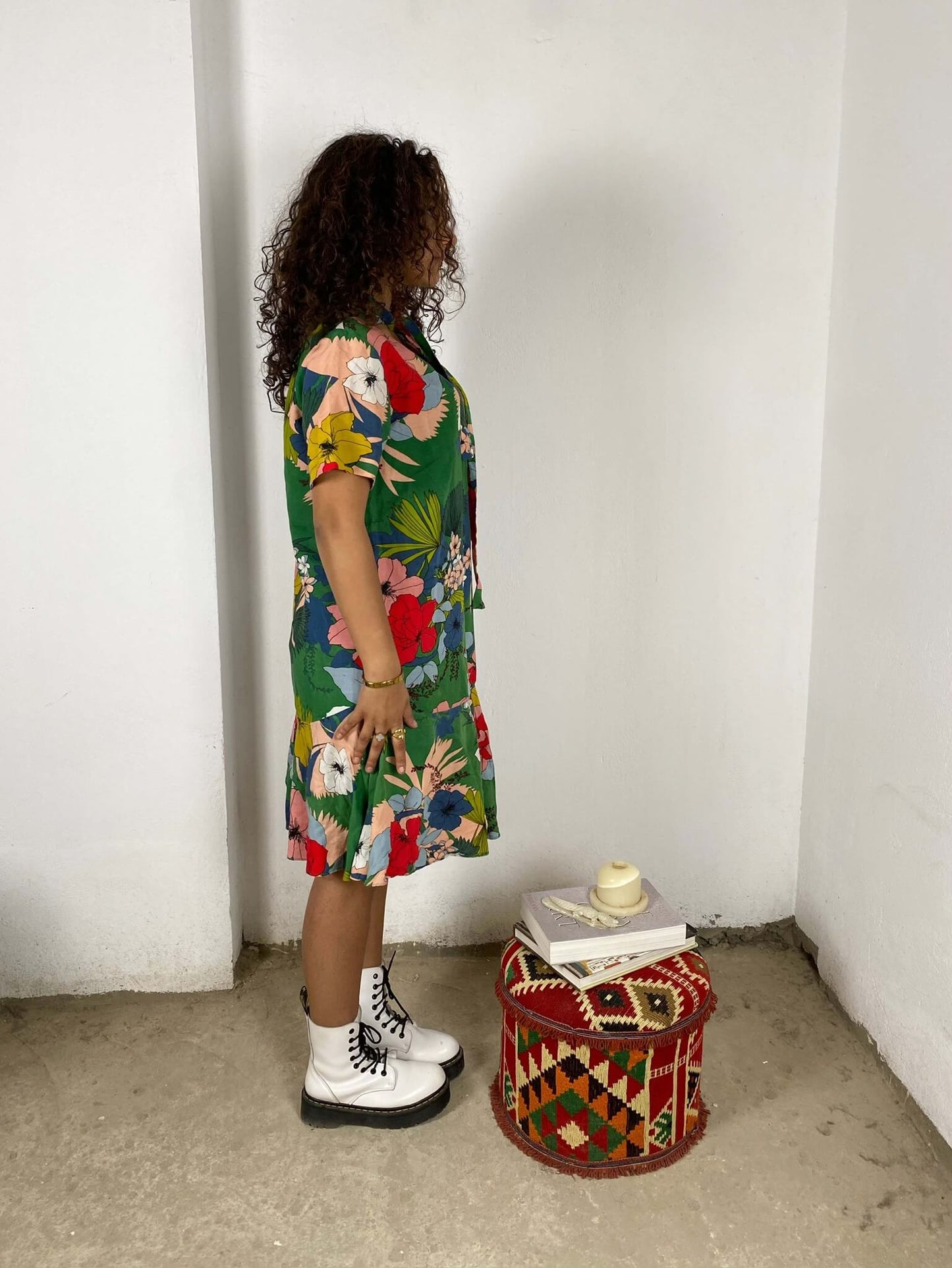 Floral Green Linen Dress