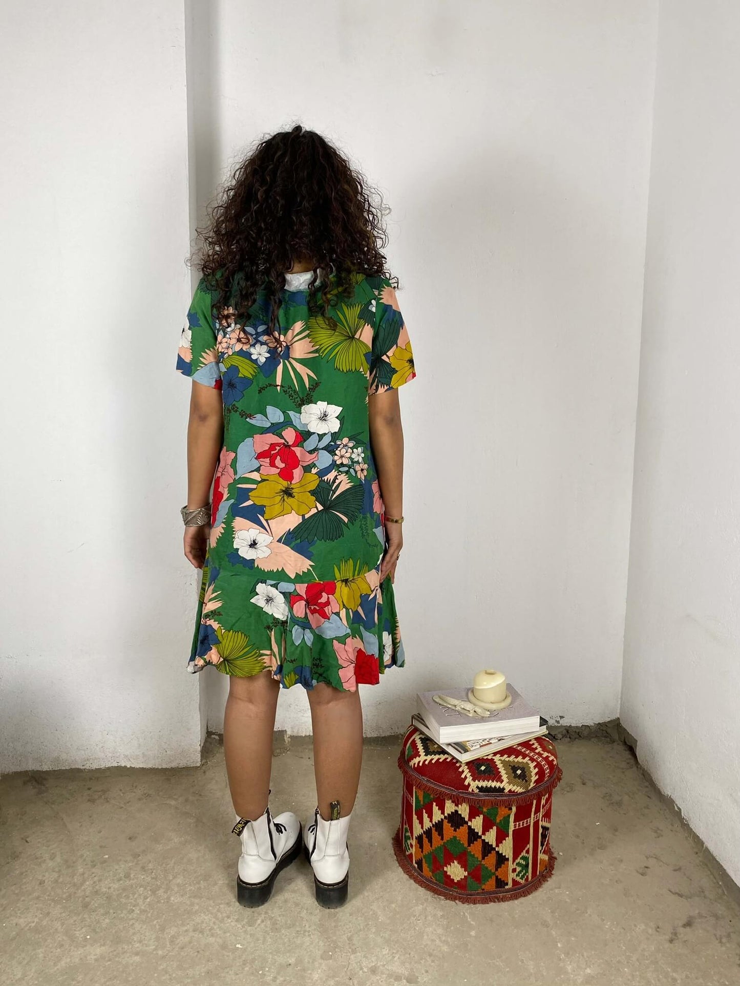 Floral Green Linen Dress