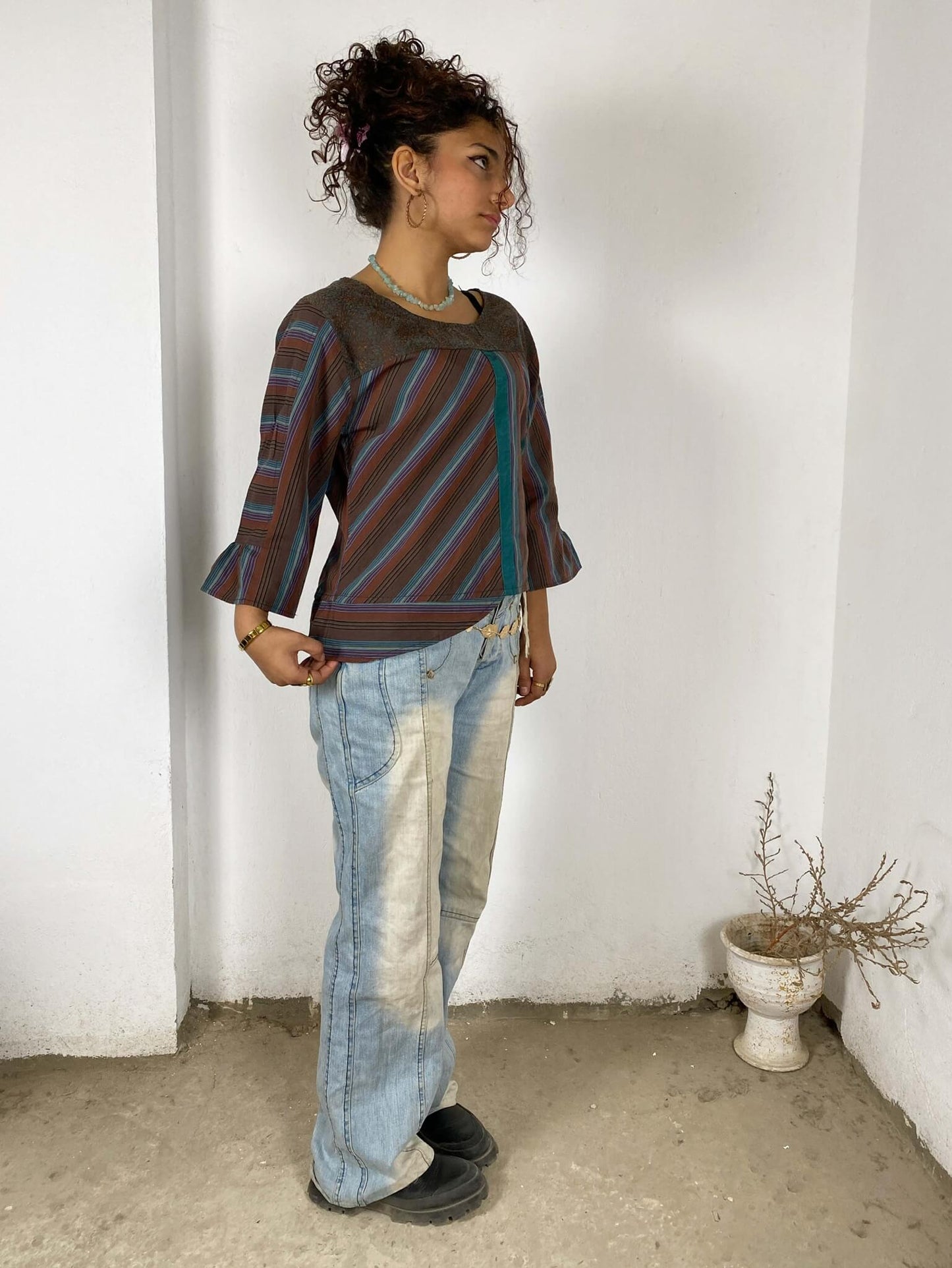 Striped Brown Vintage Blouse