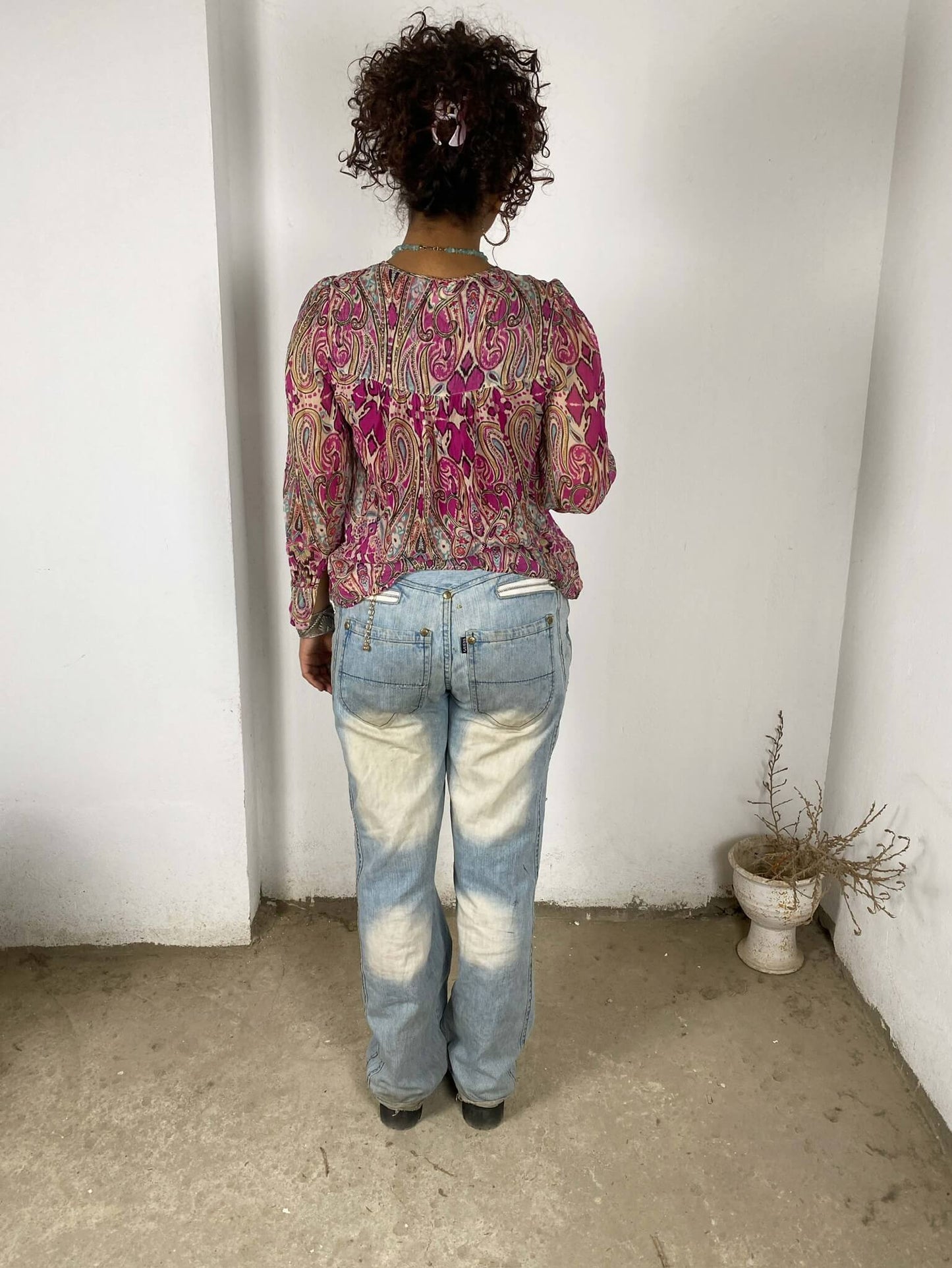 Magenta Patterned Silk Blouse