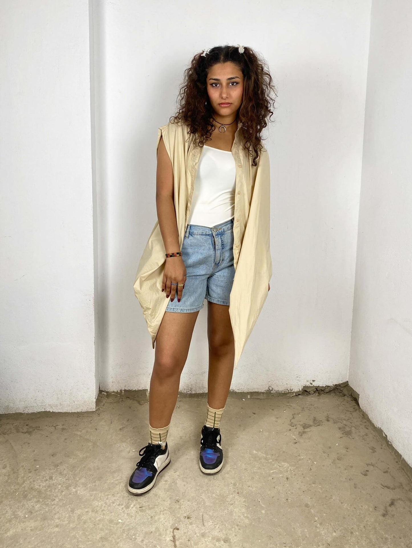 Beige Wrap-up Shirt