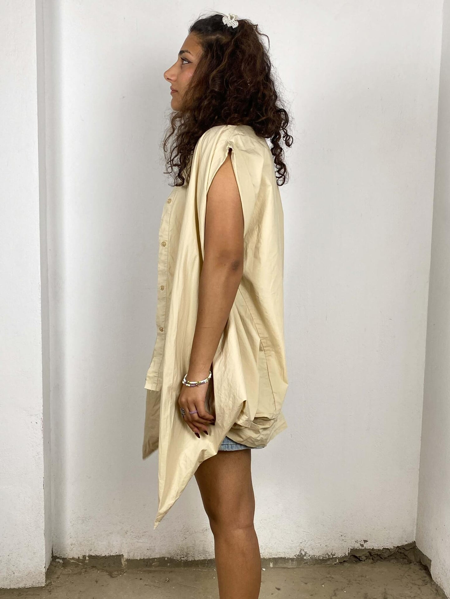 Beige Wrap-up Shirt