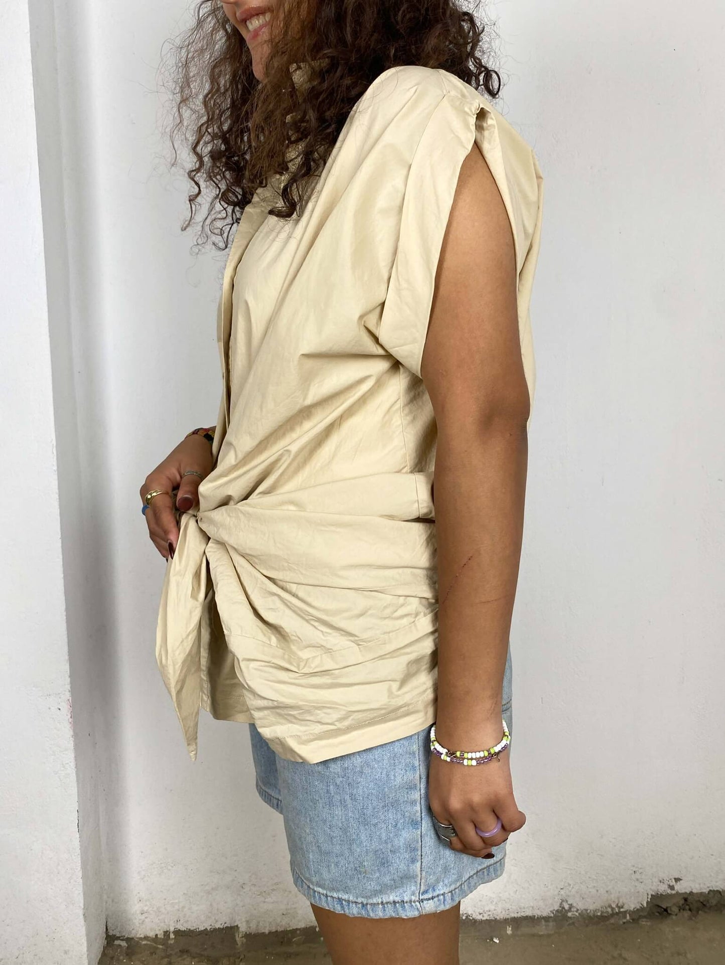 Beige Wrap-up Shirt