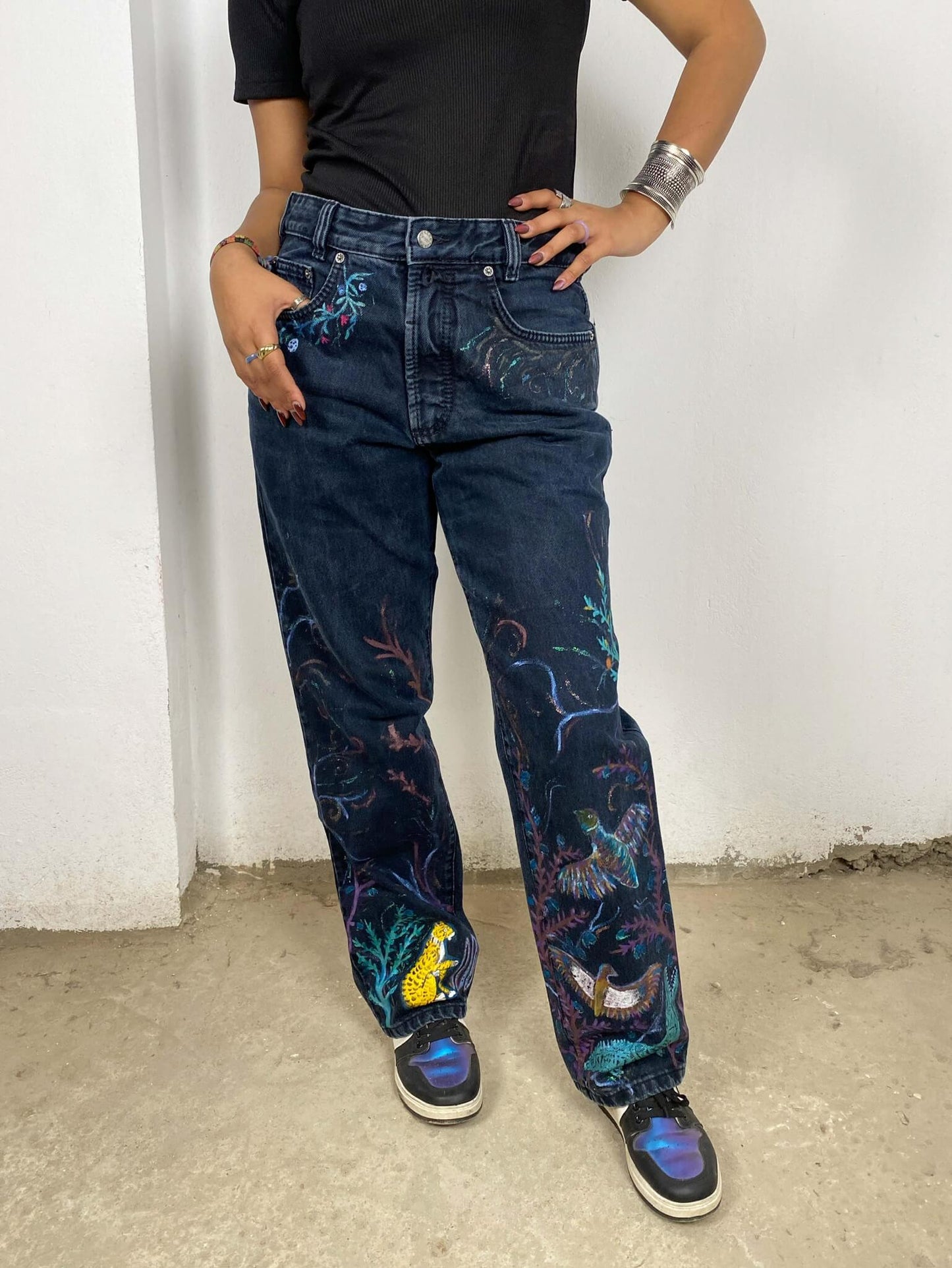 Ancient Egyptian Animals Handpainted Jeans