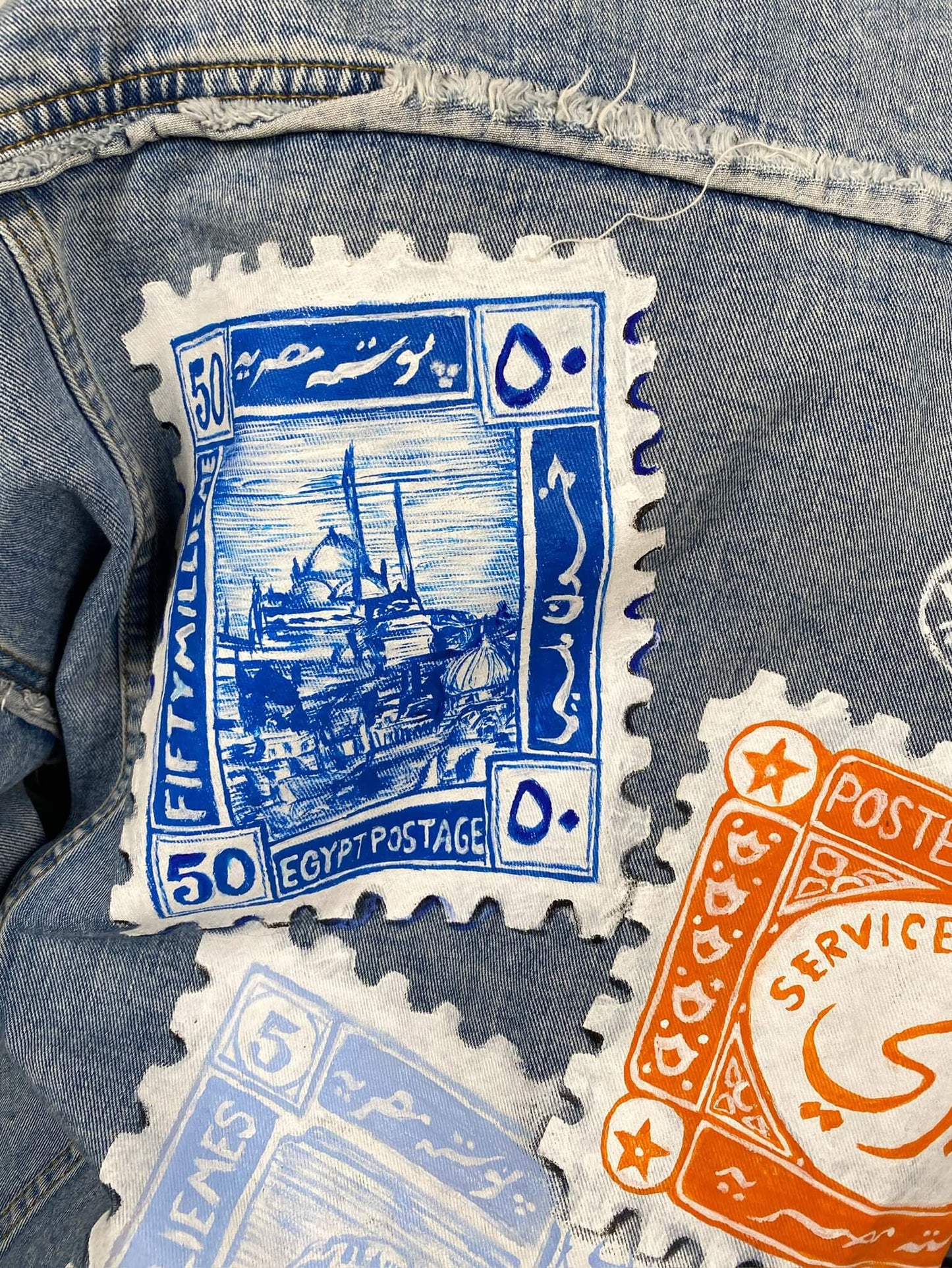 Handpainted Stamps Denim Jacket