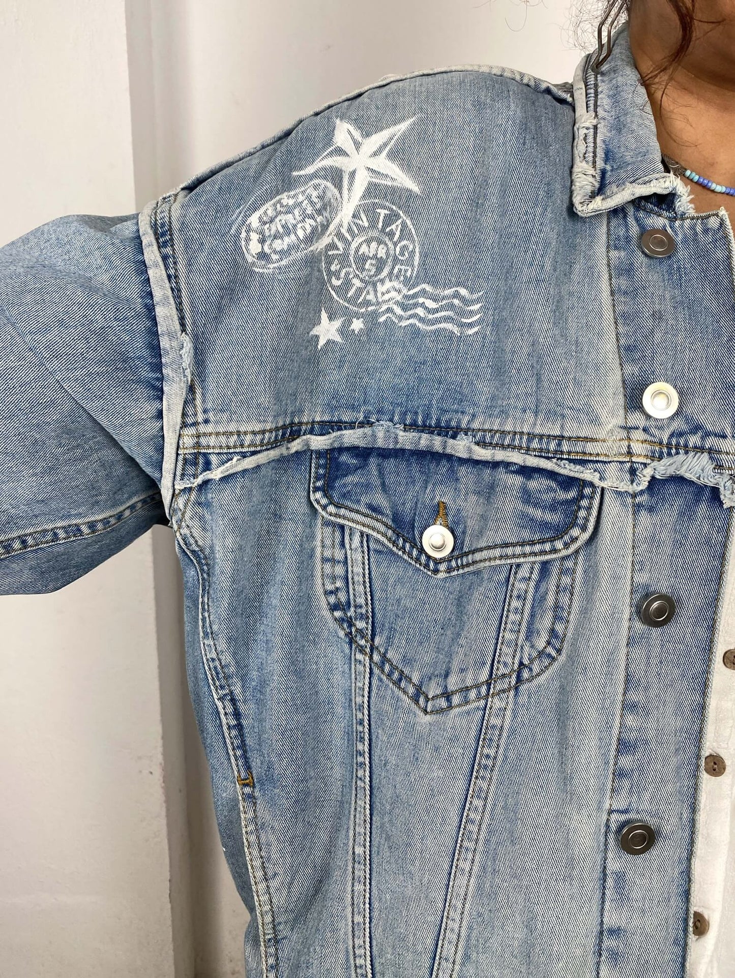 Handpainted Stamps Denim Jacket