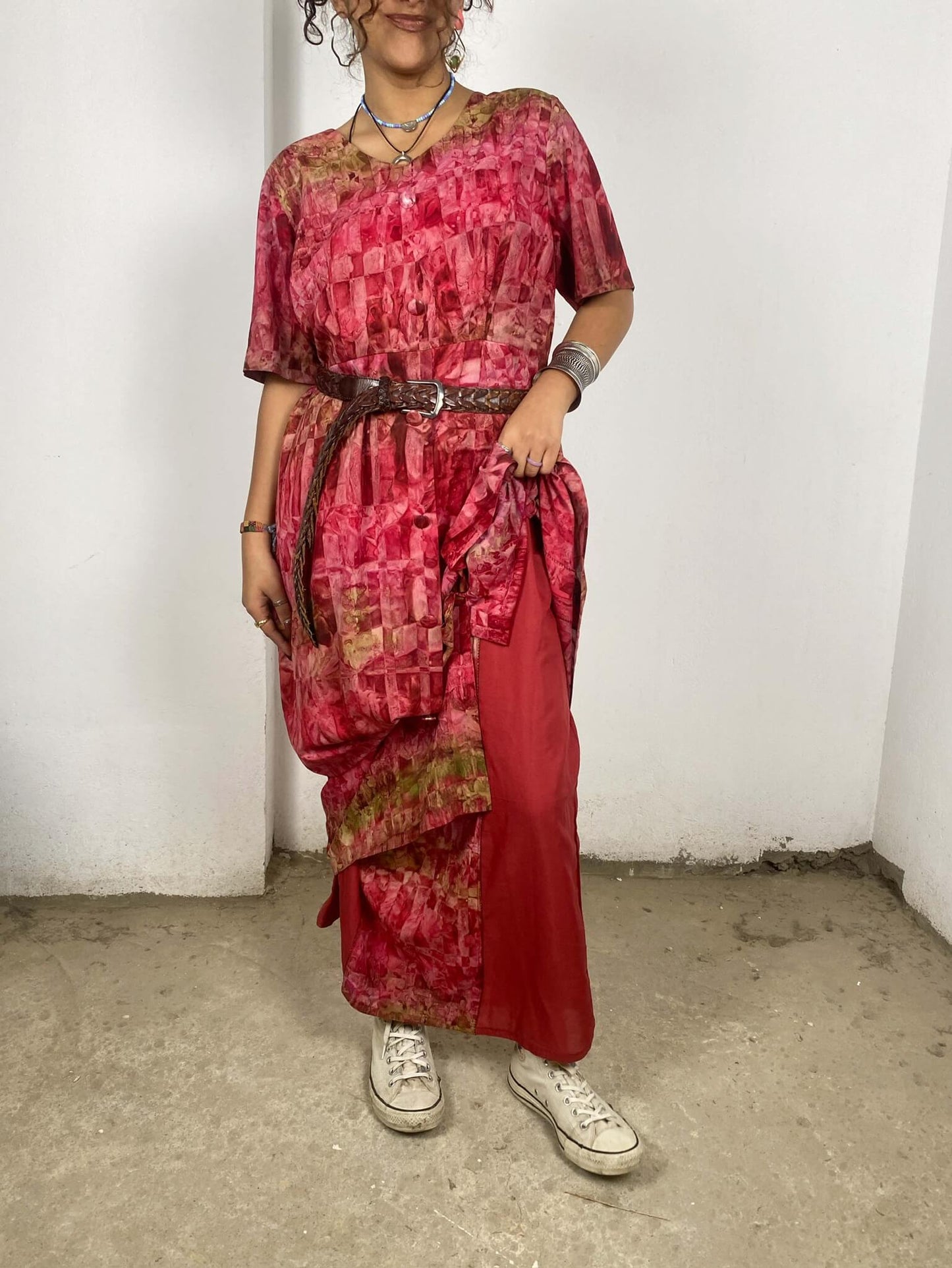 Patterned Magenta Maxi Dress
