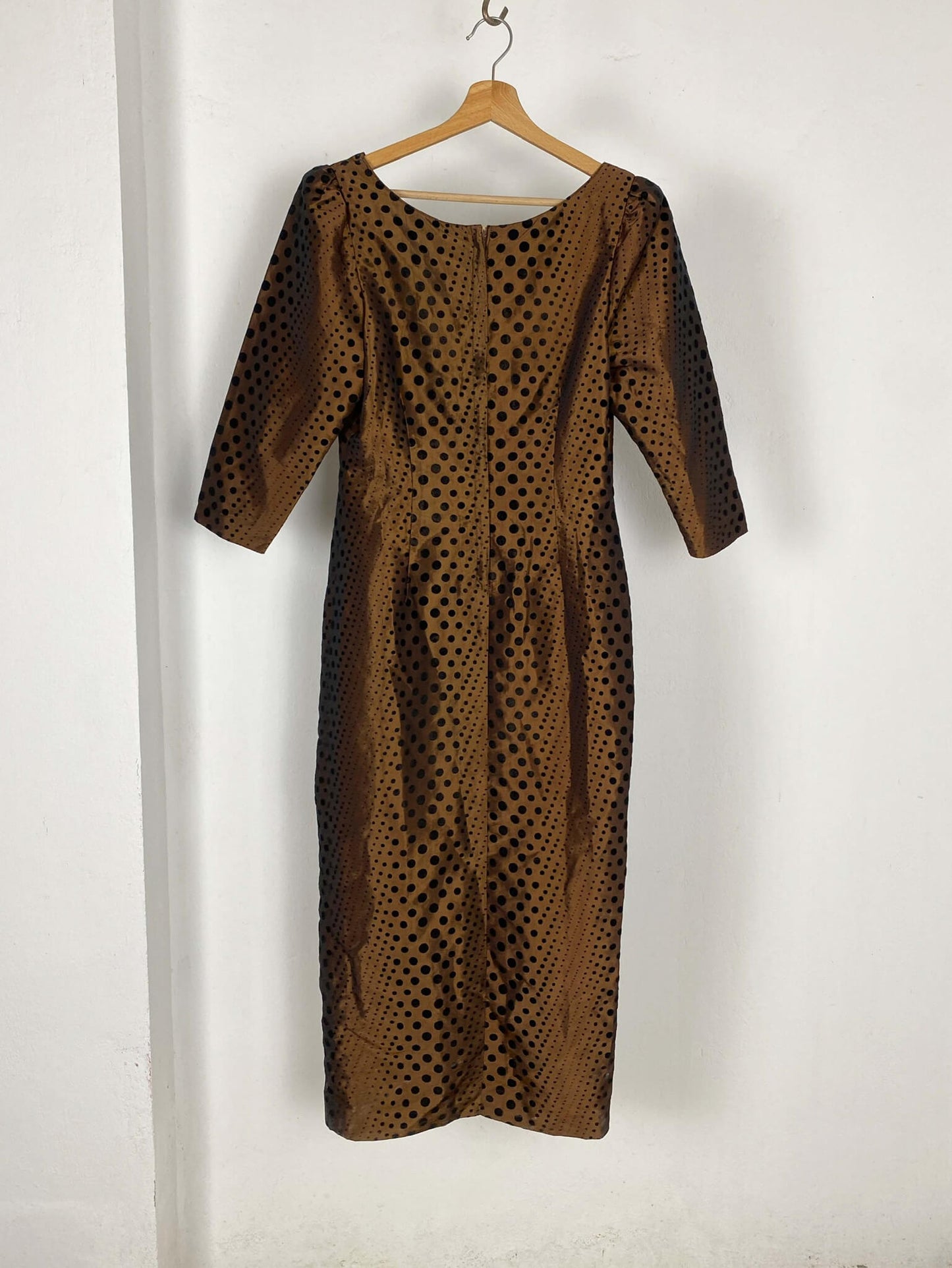Vintage Brown Dotted Knee Length Dress