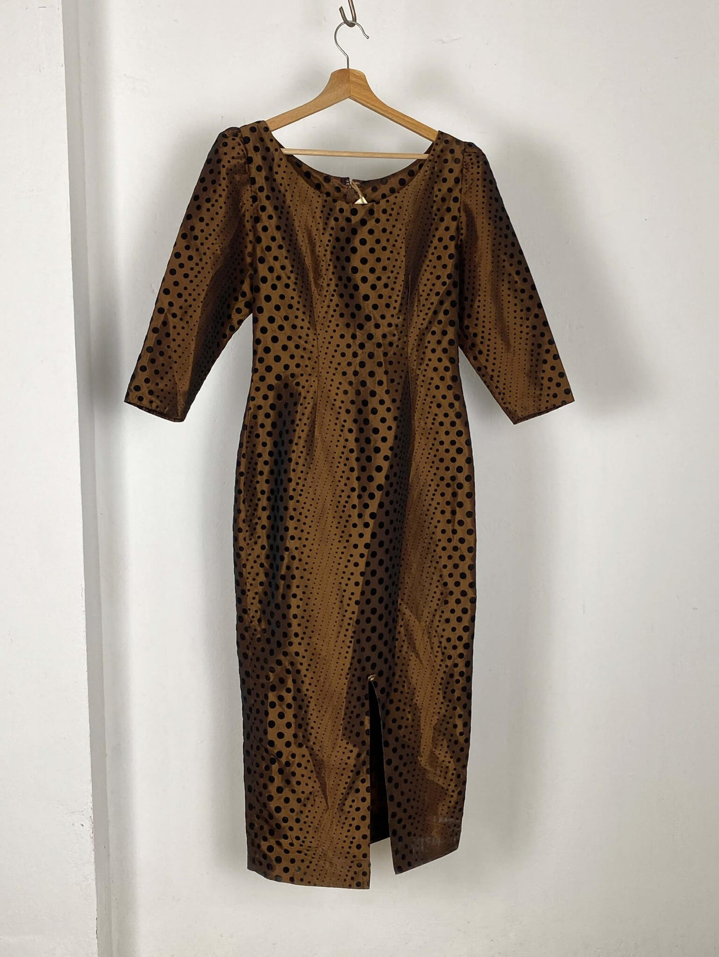 Vintage Brown Dotted Knee Length Dress