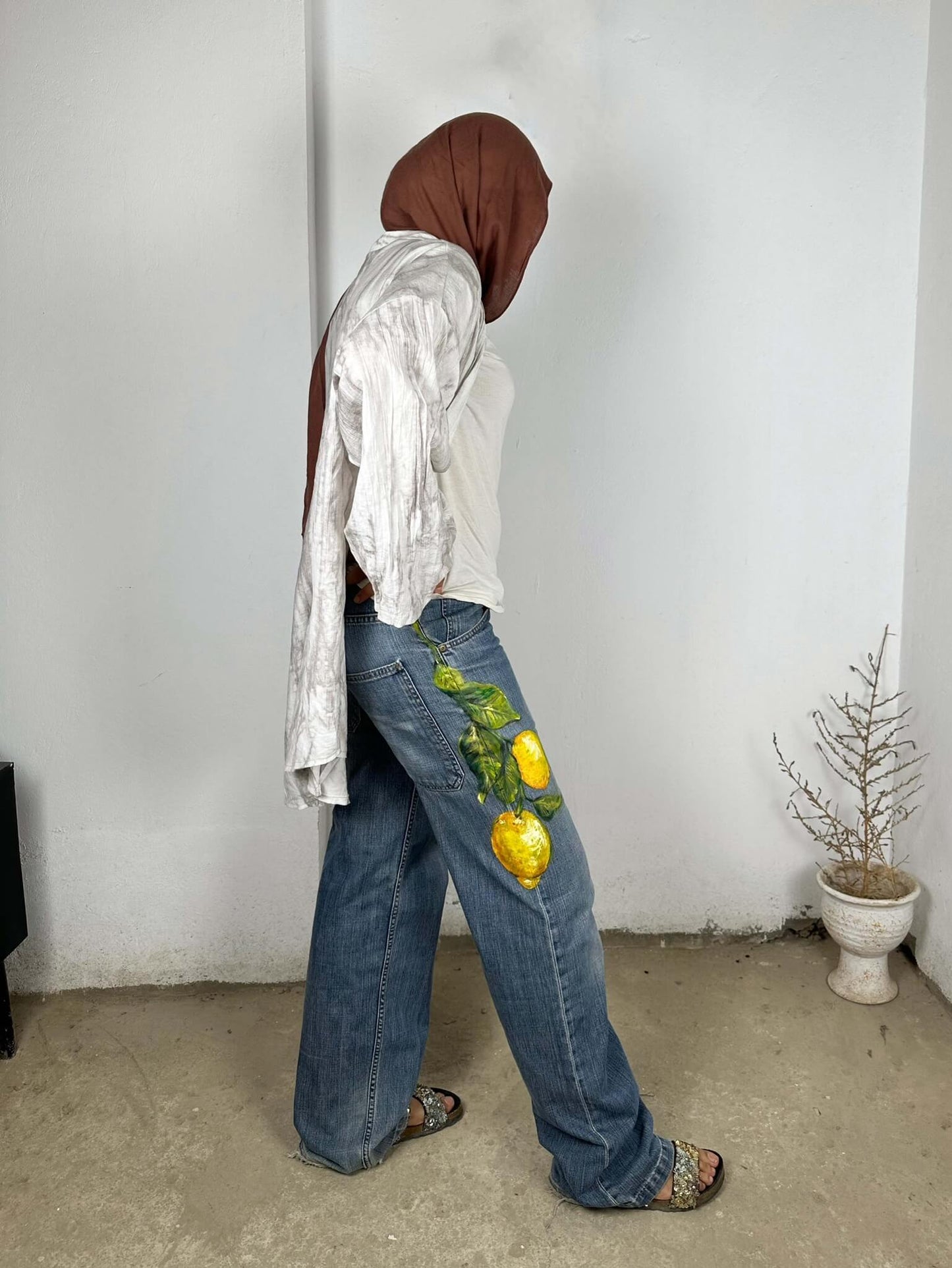 Handpainted Lemon Jeans