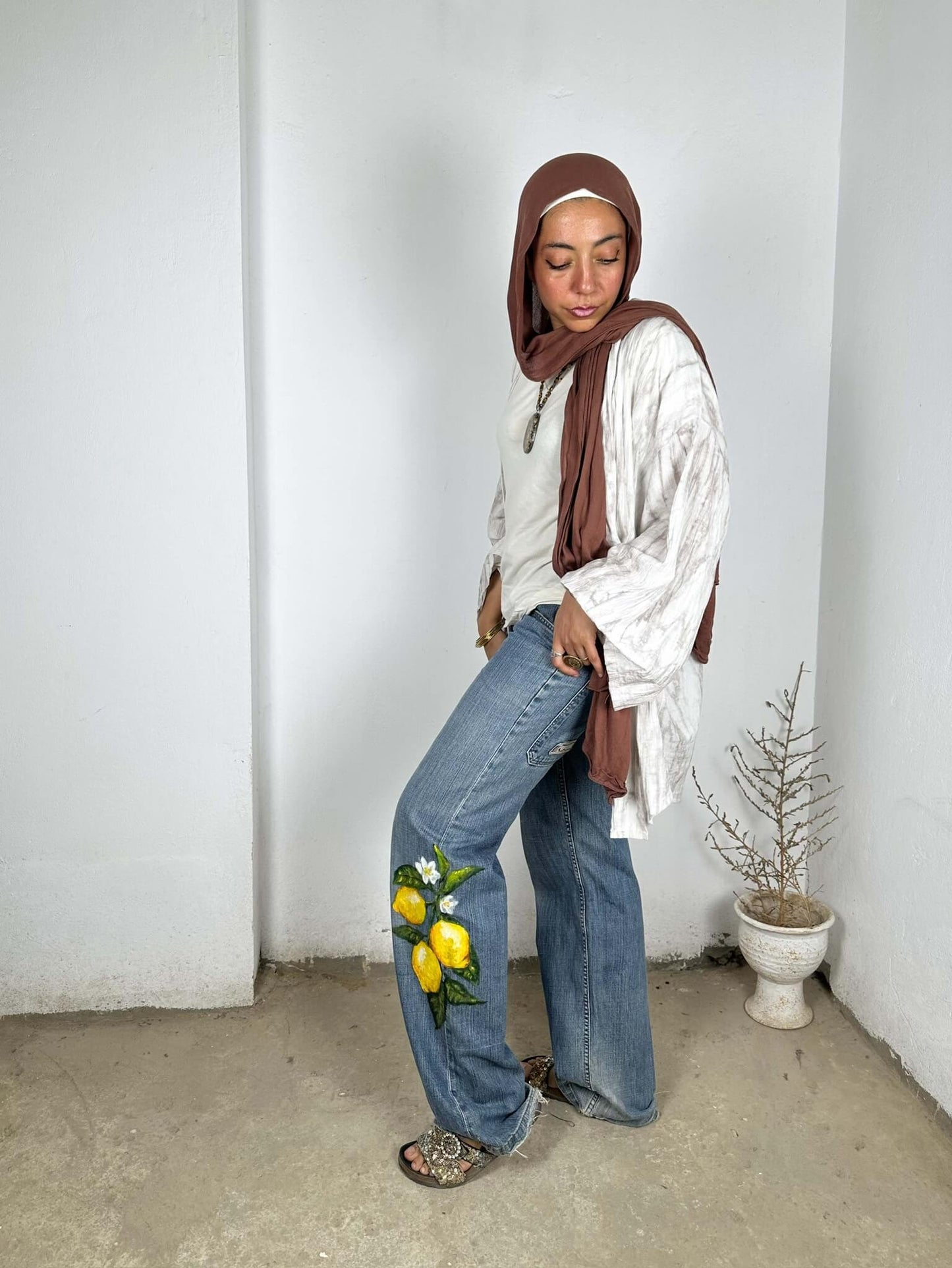 Handpainted Lemon Jeans