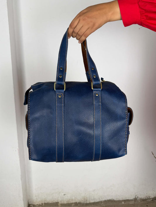 Navy Blue Leather Handbag