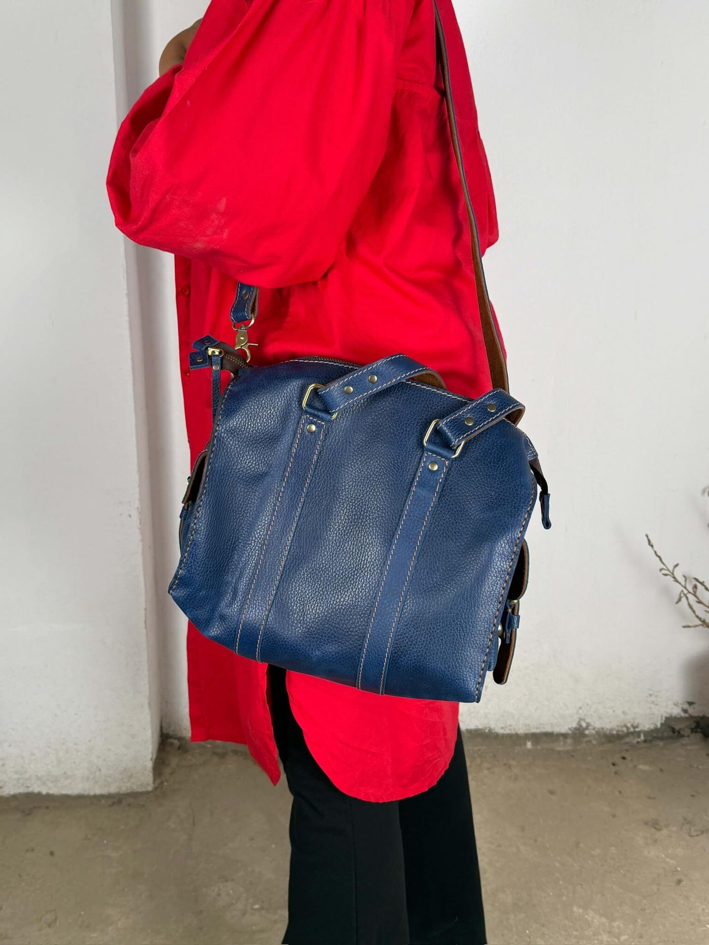 Navy Blue Leather Handbag