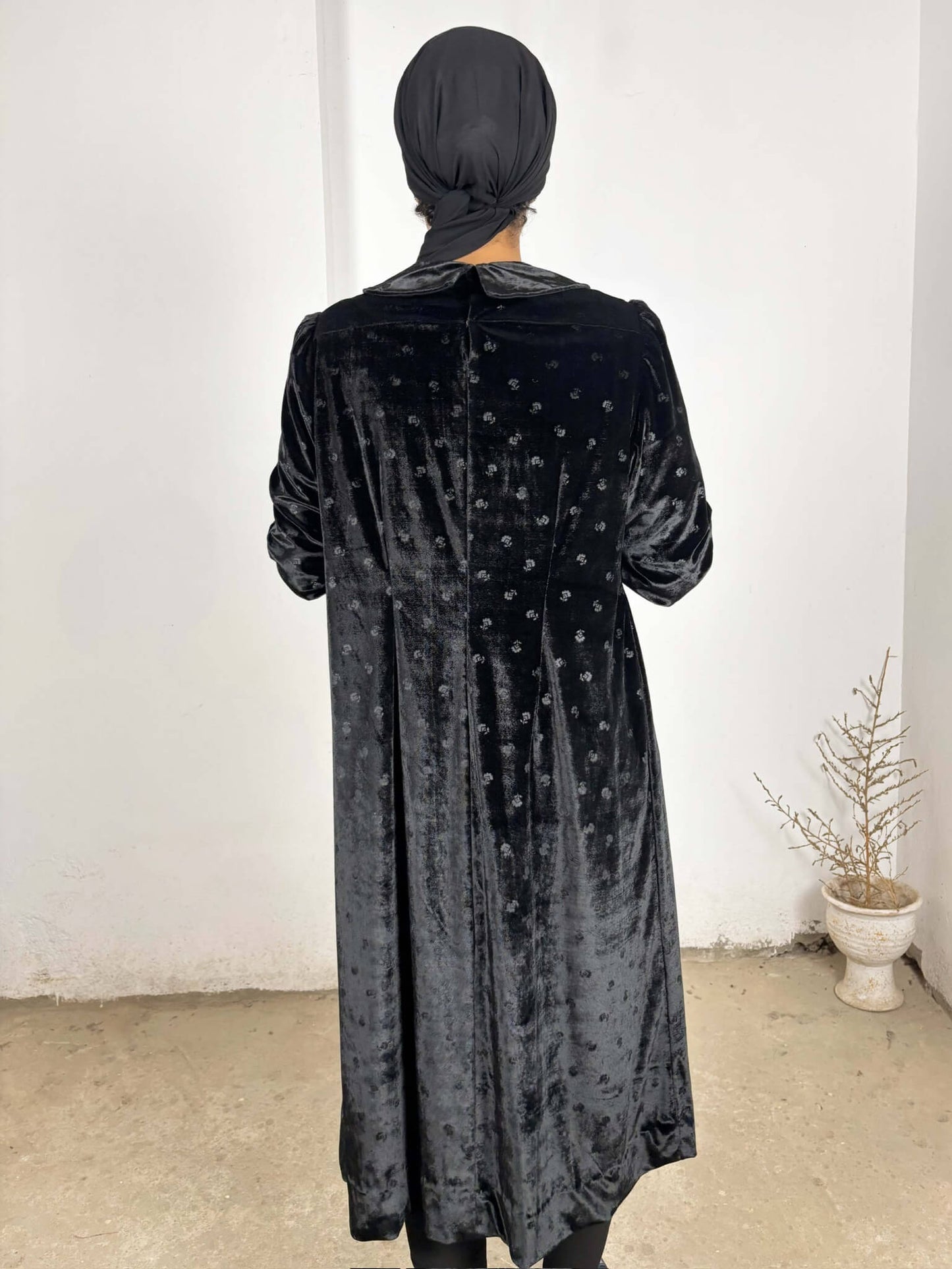 Black Polka Dotted Velvet Dress