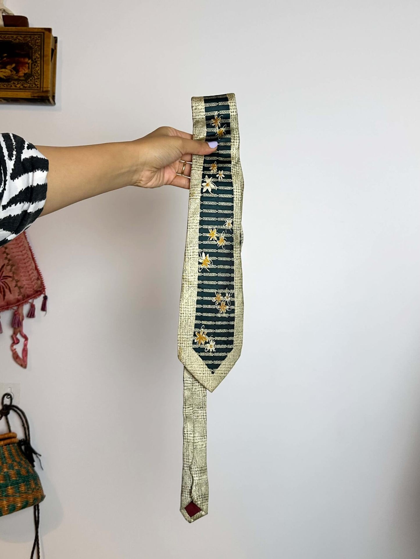 Navy and Cream Floral Tie