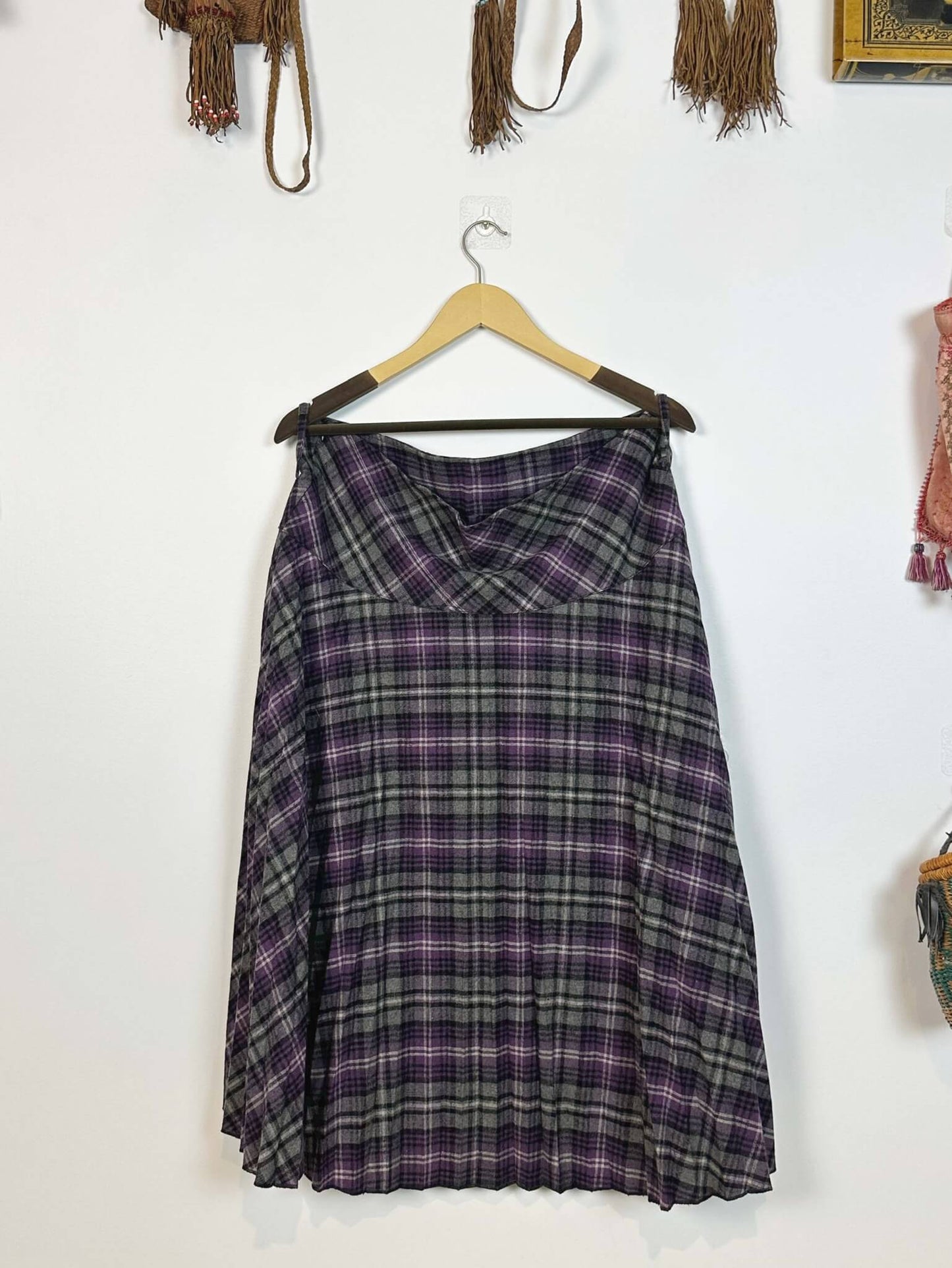 Plaid Purple and Grey Midi Skirt