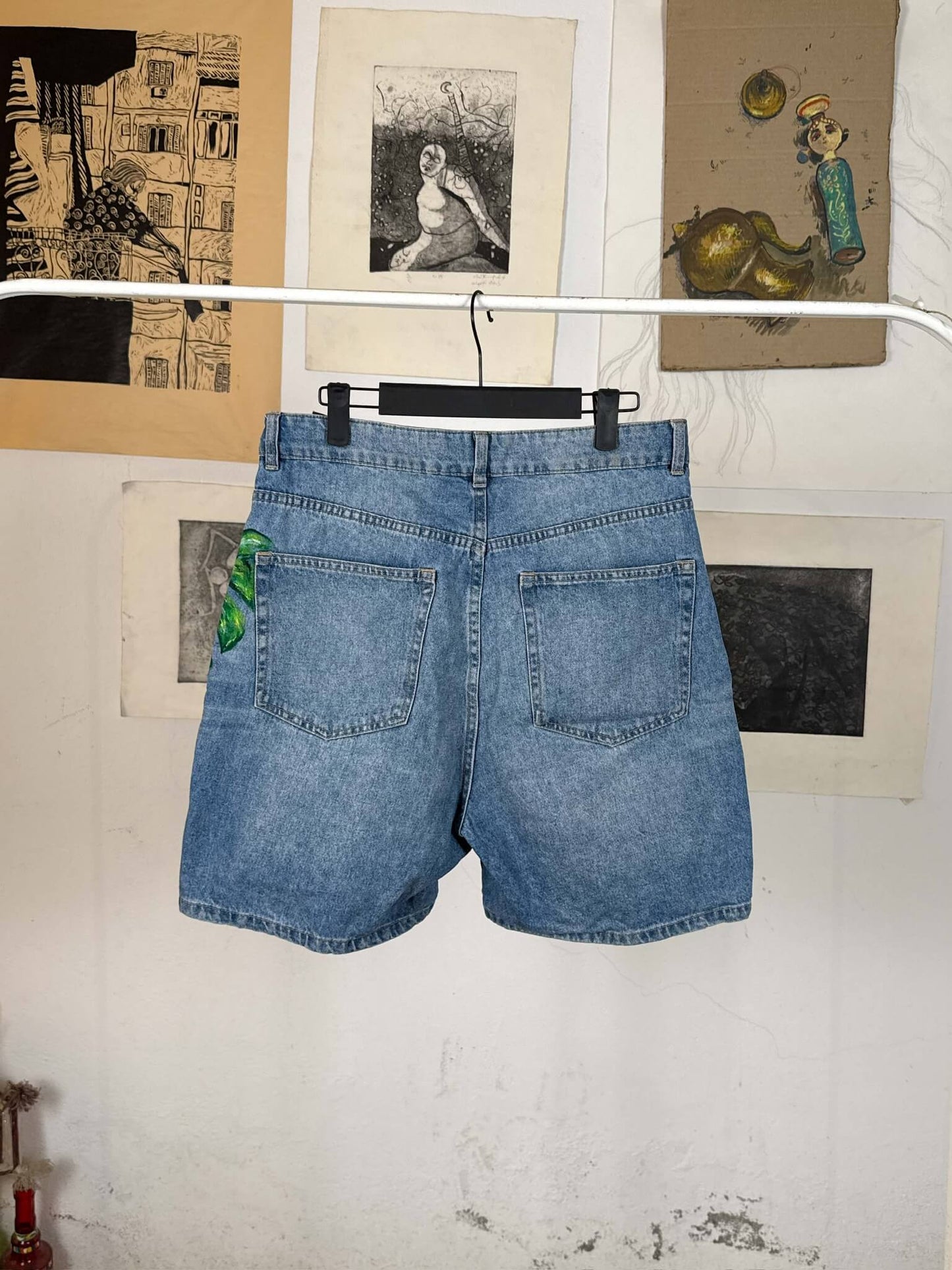 Spring Ocean Handpainted Denim Shorts
