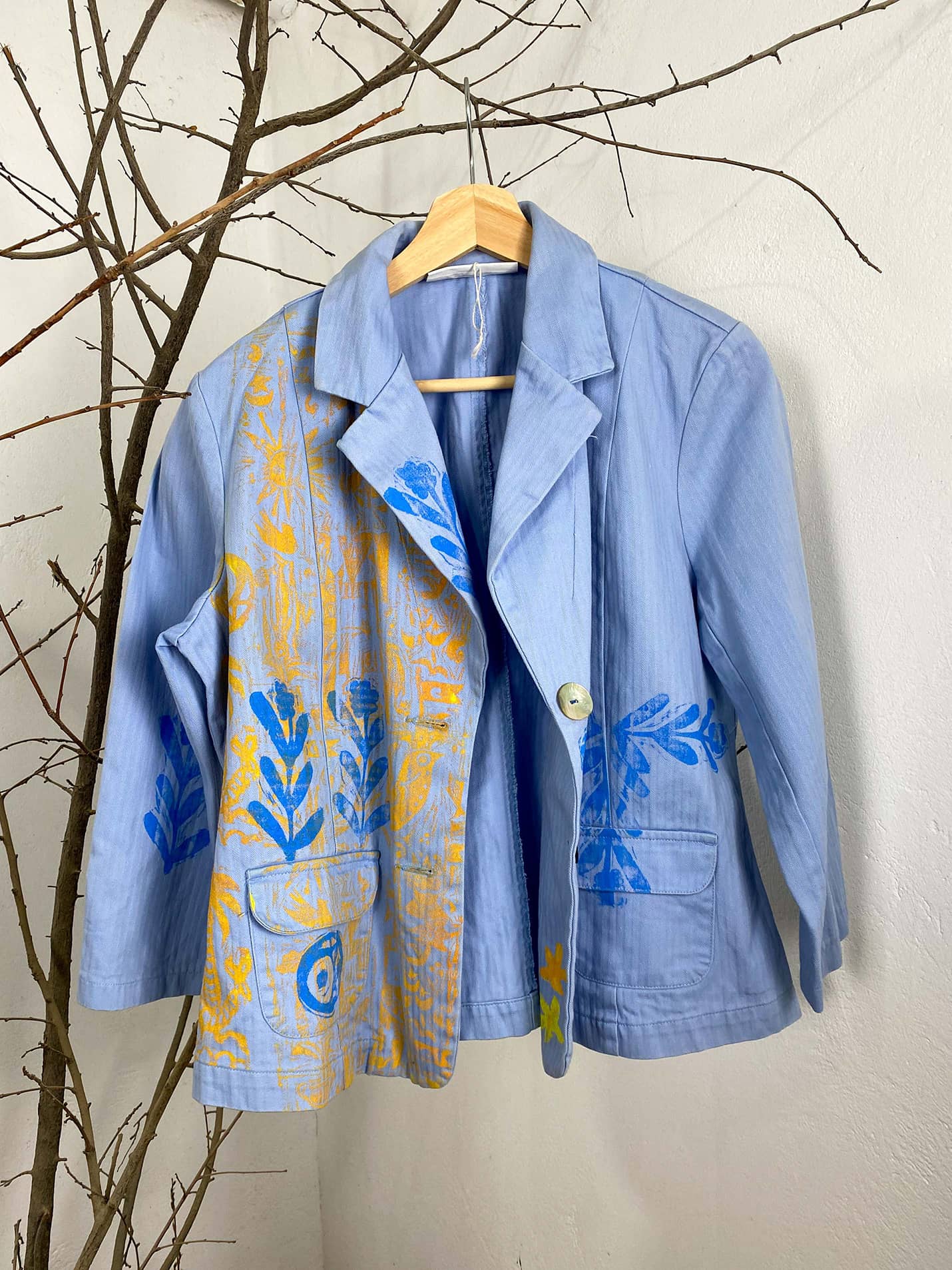 Baby Blue Hand Printed Blazer