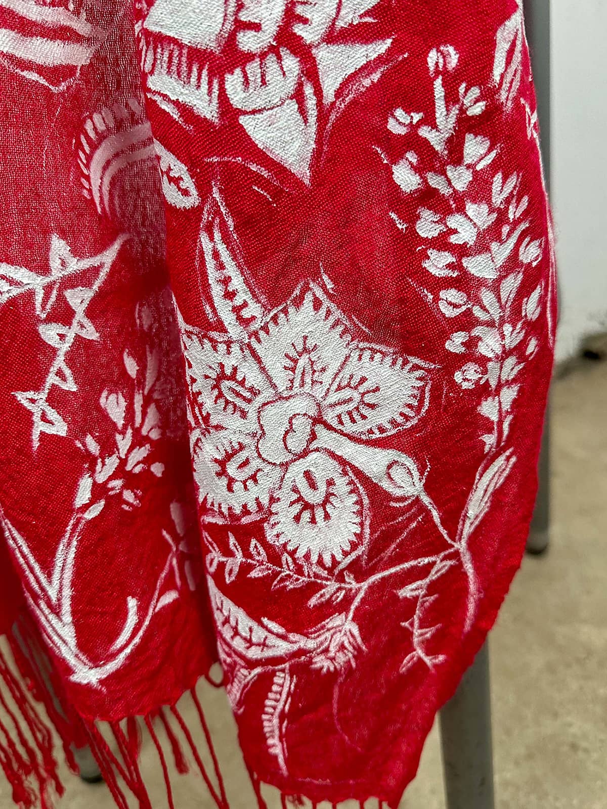 Red Viscose Hand Painted Shawl