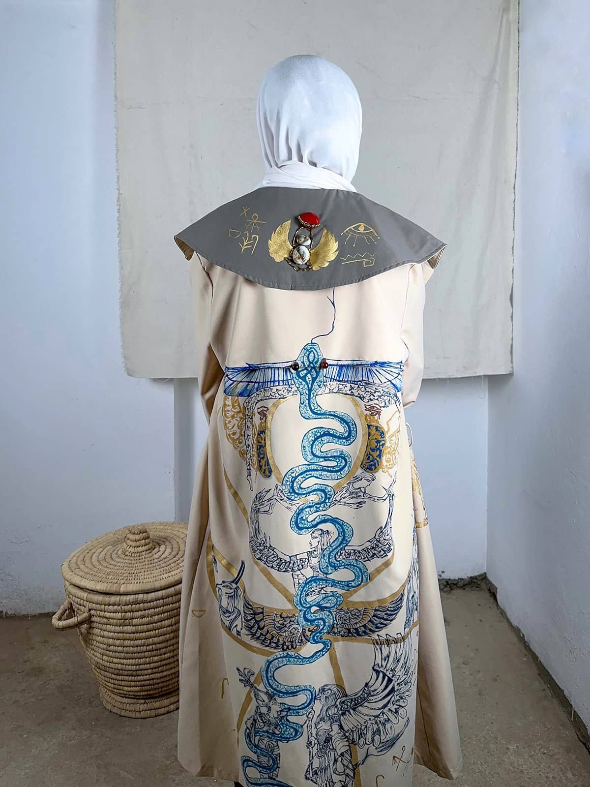 Ancient Egyptian Inspired Hand Painted Trench Coat