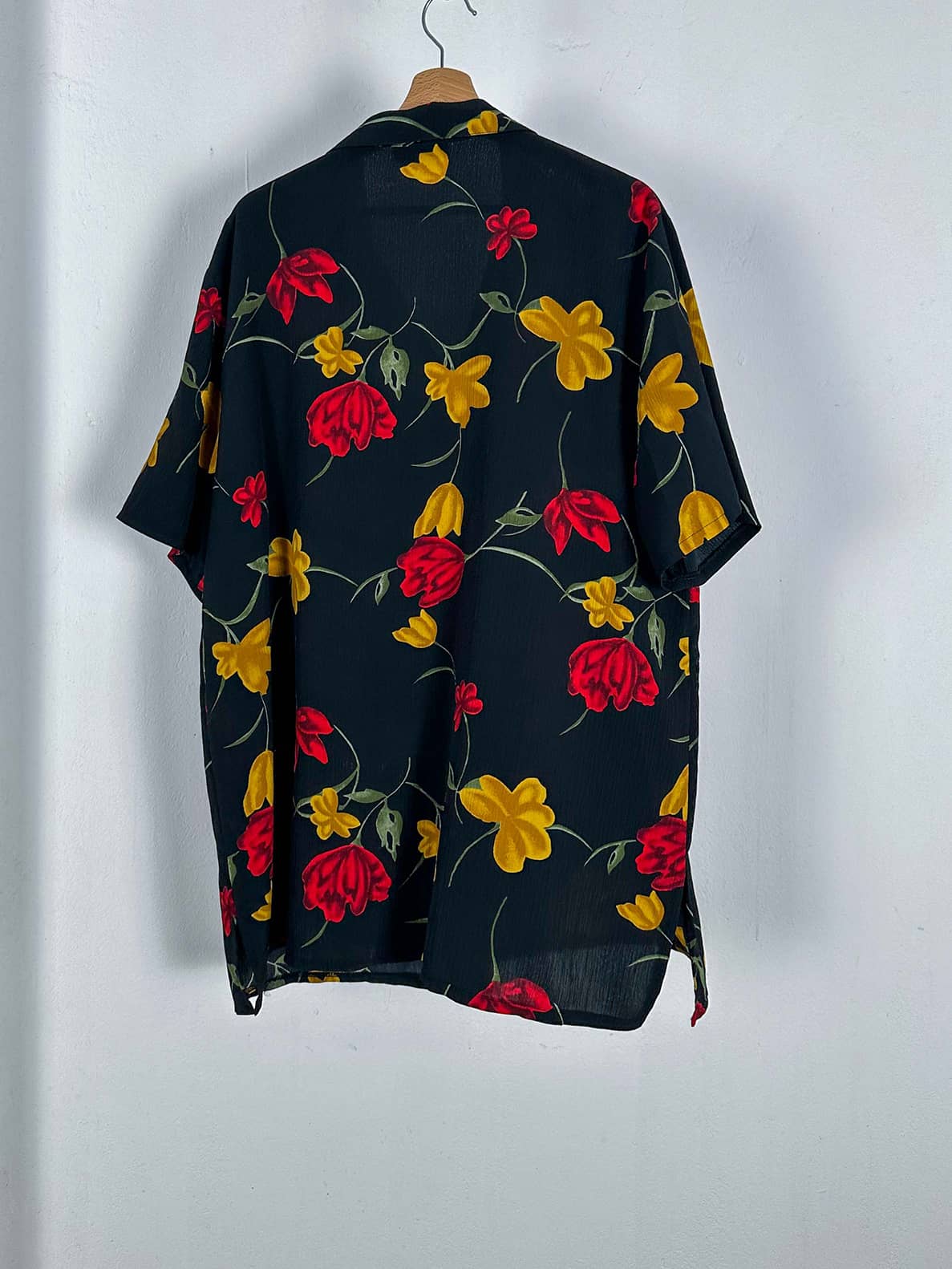 Black Floral Short Sleeved Shirt