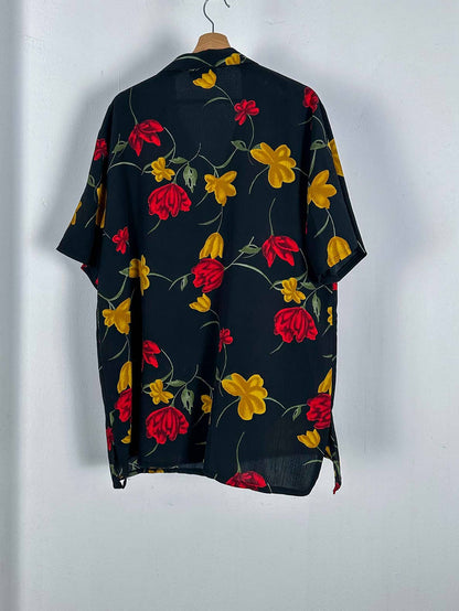 Black Floral Short Sleeved Shirt