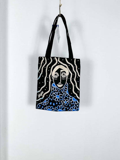 Black Hand Painted Tote Bag