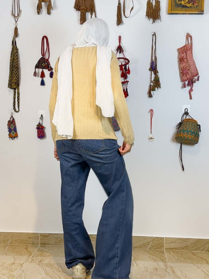 Beige/Yellow long sleeved shimmery sweater