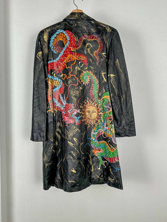 Genuine Leather Hand Painted Long Jacket