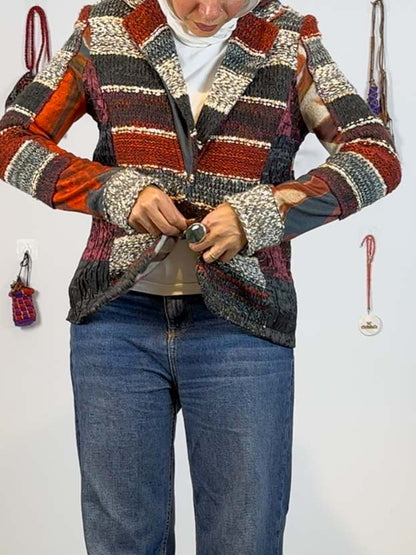 Colorful patchwork knitted cardigan