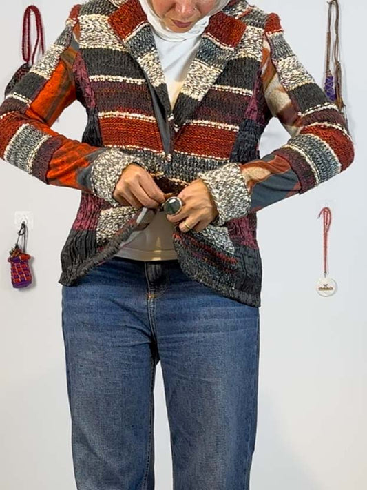Colorful patchwork knitted cardigan
