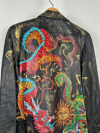 Genuine Leather Hand Painted Long Jacket