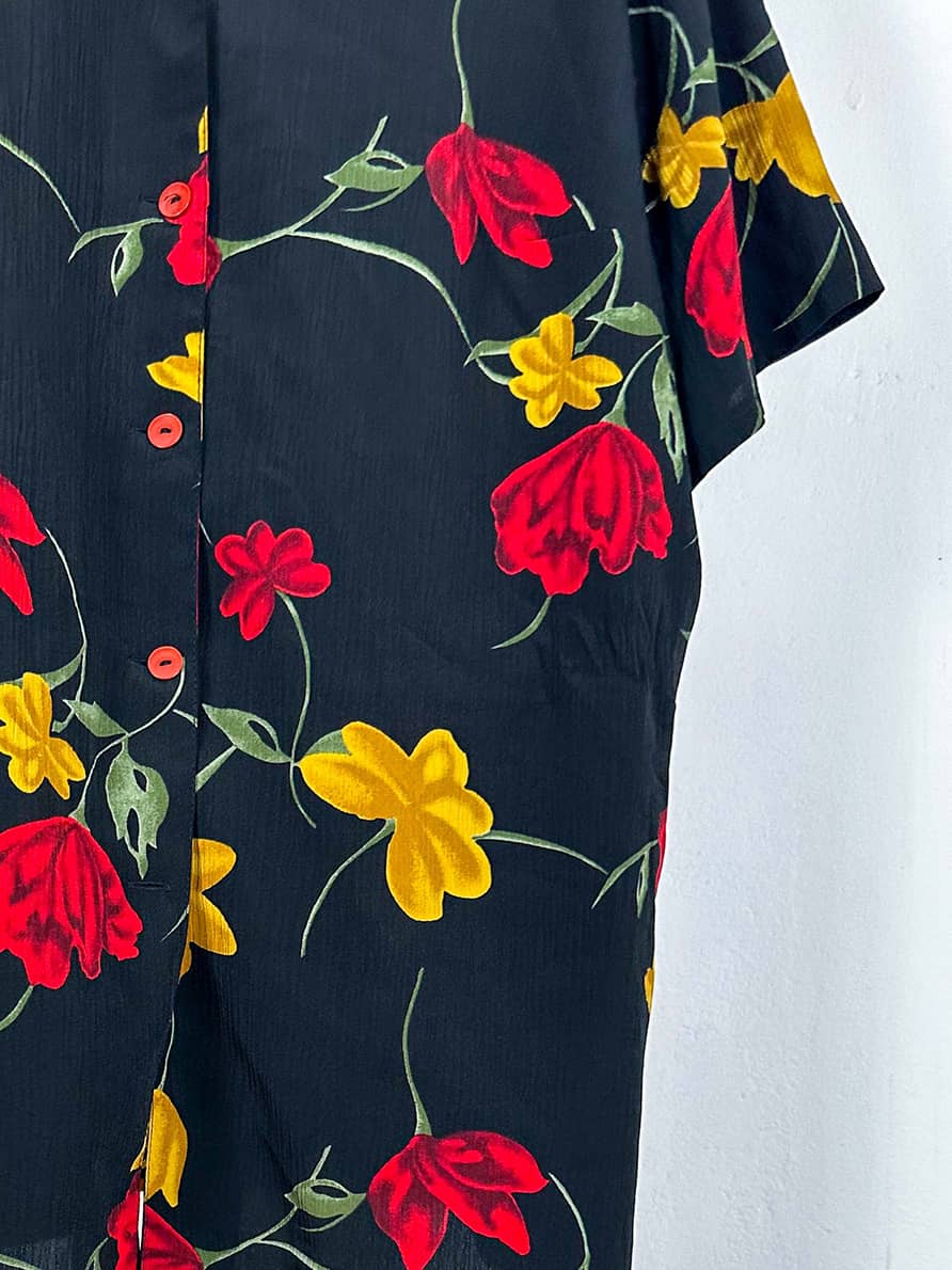 Black Floral Short Sleeved Shirt