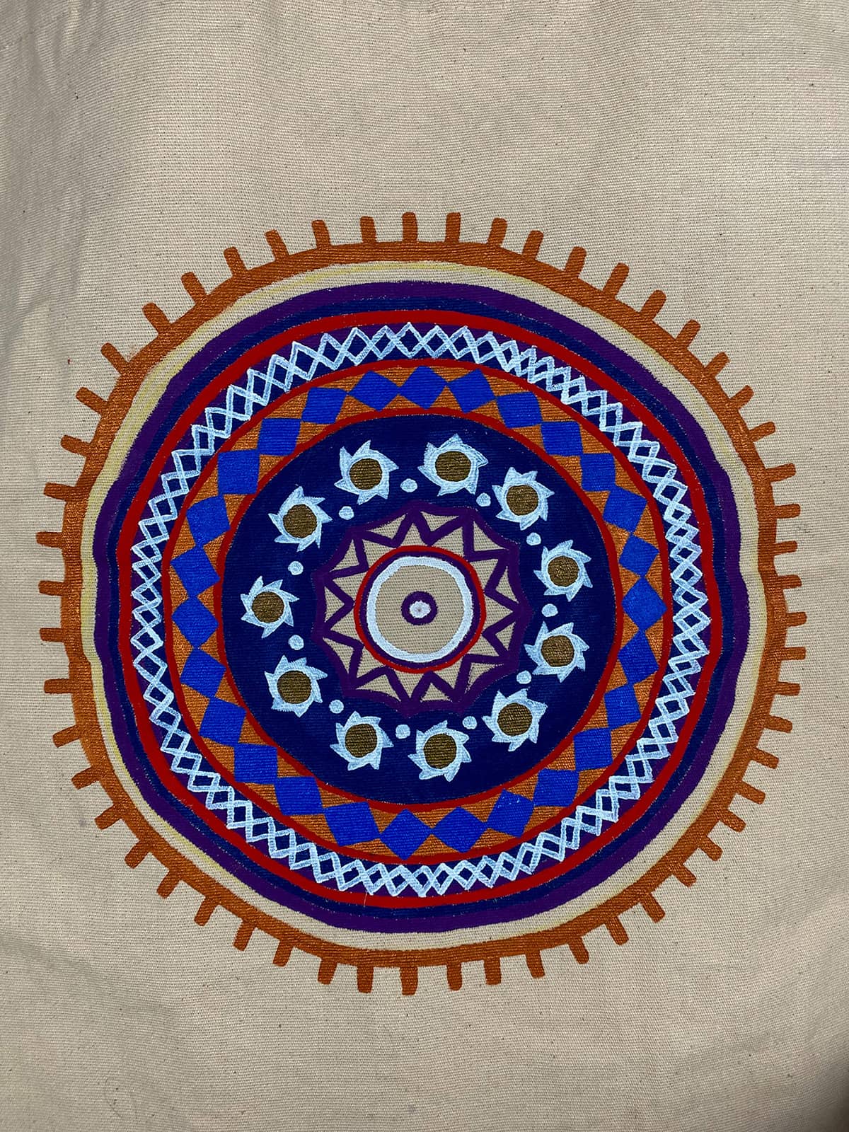 Light Beige Hand Painted Indian Design Tote Bag