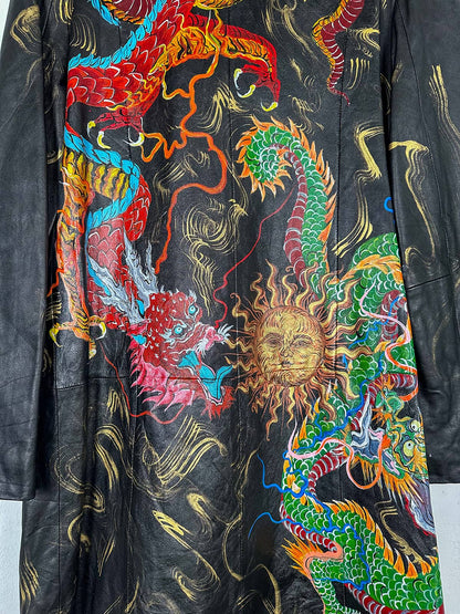 Genuine Leather Hand Painted Long Jacket