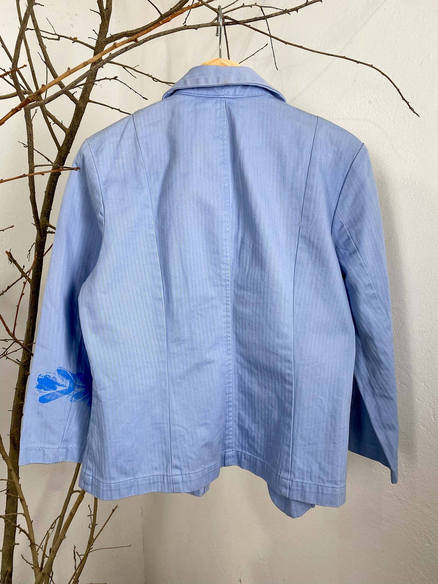 Baby Blue Hand Printed Blazer