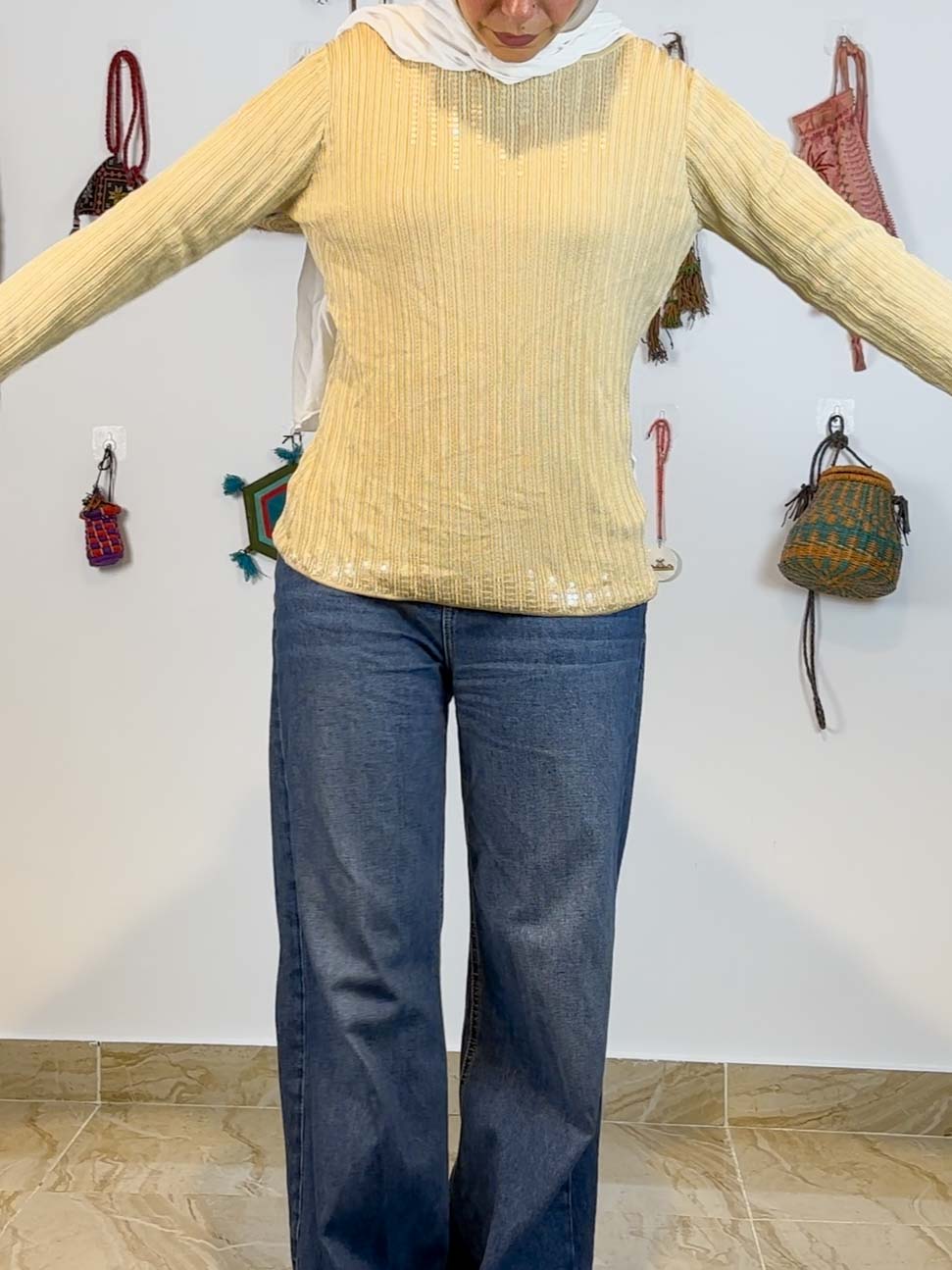 Beige/Yellow long sleeved shimmery sweater