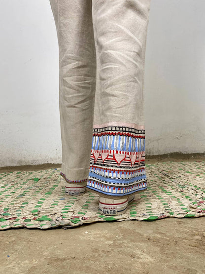 Hand Painted Linen Pants with Ancient Egyptian Patterns