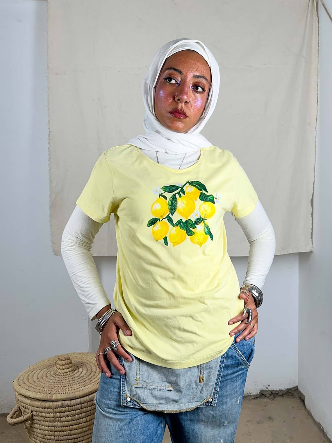 Hand Painted Lemon Cotton T-shirt