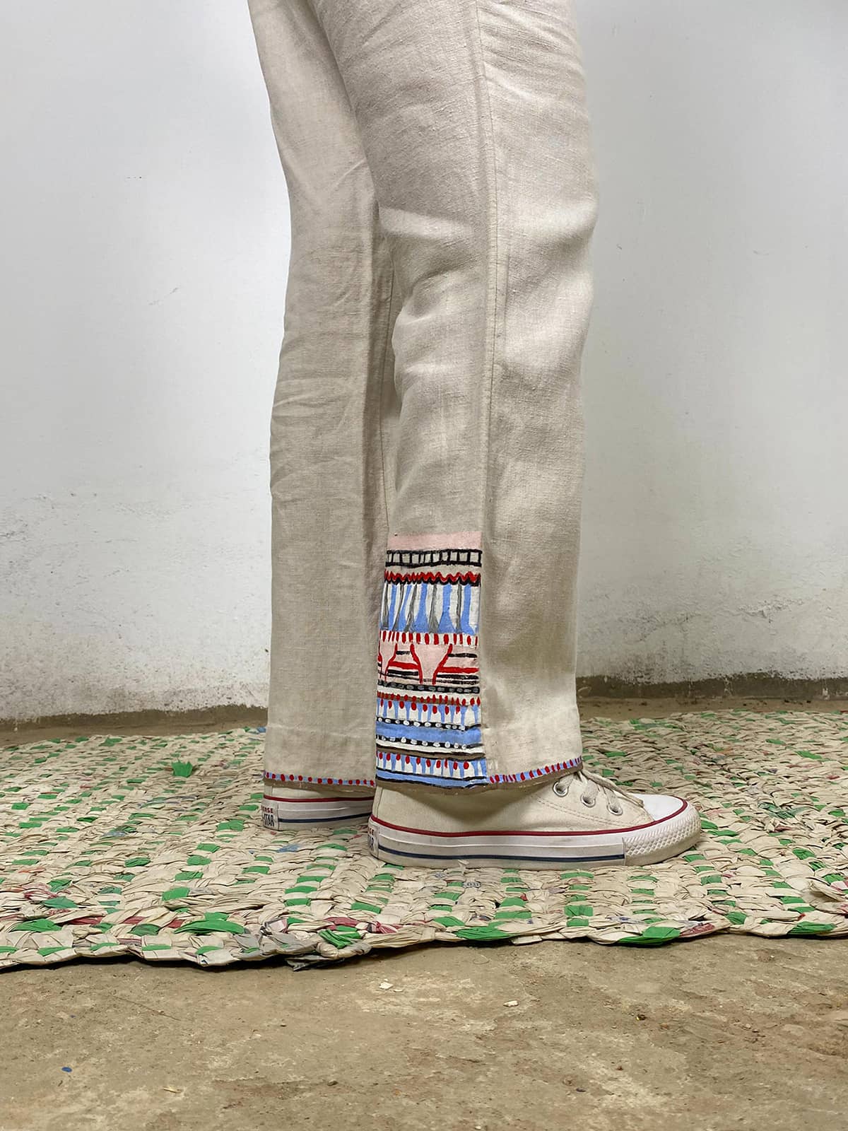 Hand Painted Linen Pants with Ancient Egyptian Patterns